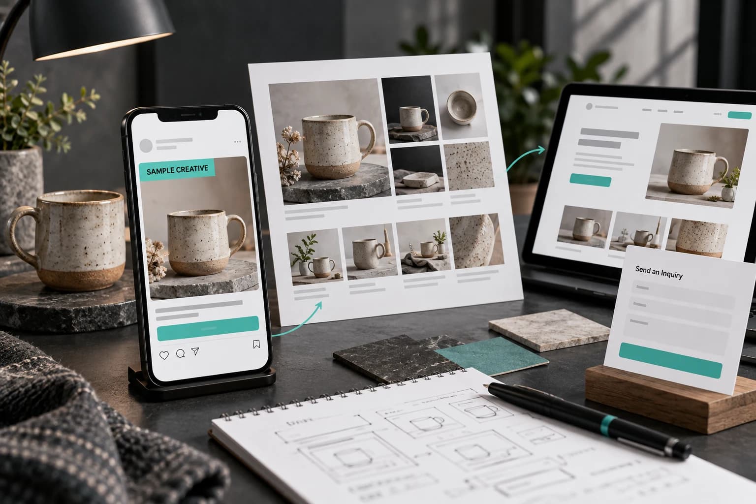 Sample advertising creative and landing page presentation