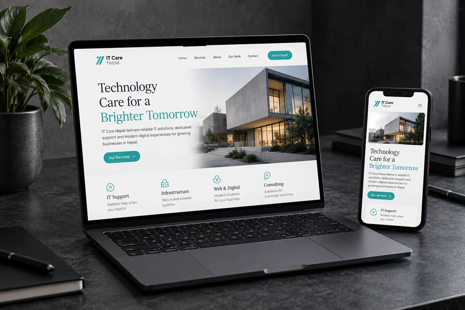 Responsive website shown on a laptop and phone
